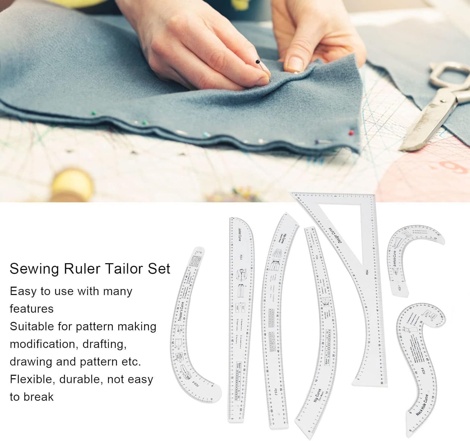 HOHXFYP  French Curve Ruler, High Accuracy Clear Sewing Ruler Tailor Set,Durable Acrylic Sewing Pattern Making Tools for Pattern Making,Drafting,Drawing and Pattern Modification - Jason Shop Fittings