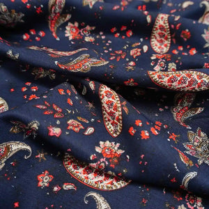 HEAVY WEIGHT PAISLEY FLORAL VISCOSE TWILL ON NAVY -RB/.PRICED PER METERPON/