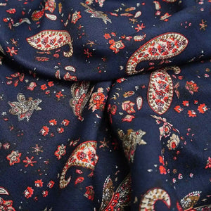 HEAVY WEIGHT PAISLEY FLORAL VISCOSE TWILL ON NAVY -RB/.PRICED PER METERPON/