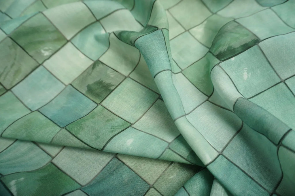 WATER GREEN TILE LINEN FABRIC -CHBY.GT/| PRICED PER METER - Jason Shop Fittings