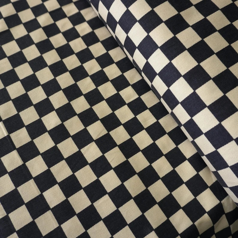 Cotton Canvas Checker board - black | PRICED PER METER