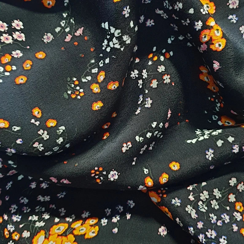 Black Ditsy Floral Tencel Blend Crepe | PRICED PER METER - Jason Shop Fittings