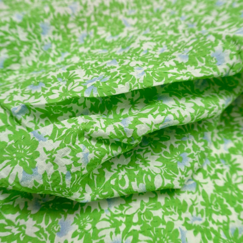 Green lush cotton seersucker | Price per metre