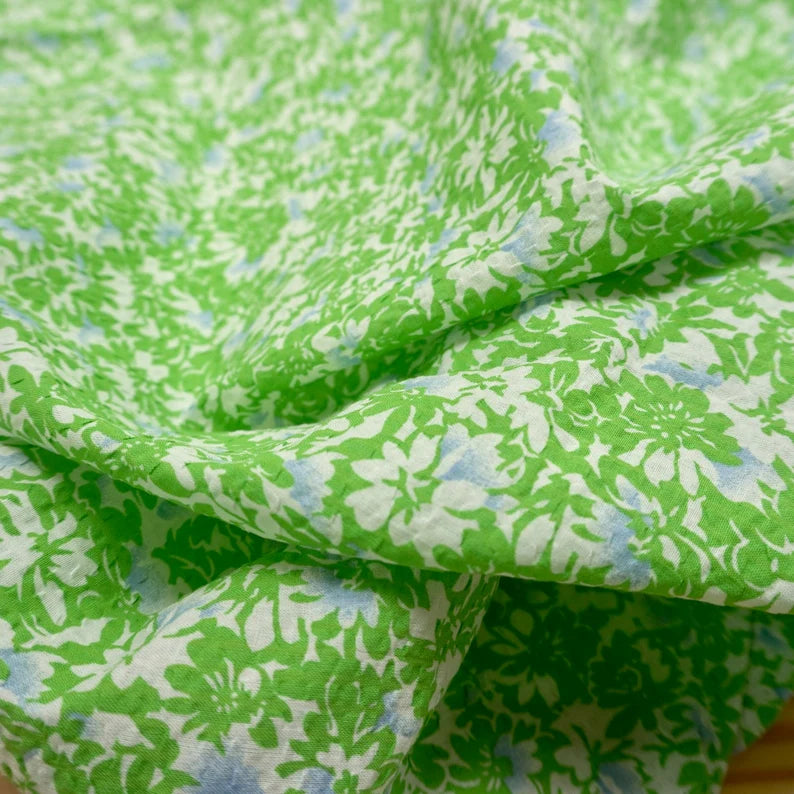 Green lush cotton seersucker | Price per metre