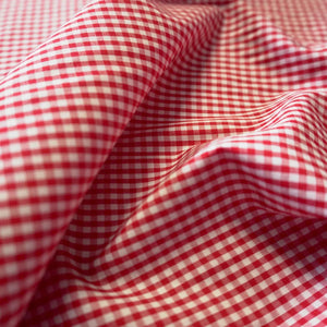 Cherry Red Gingham Tencel Viscose Fabric - Eco-Friendly, Smooth & Drapable | PRICED PER METER