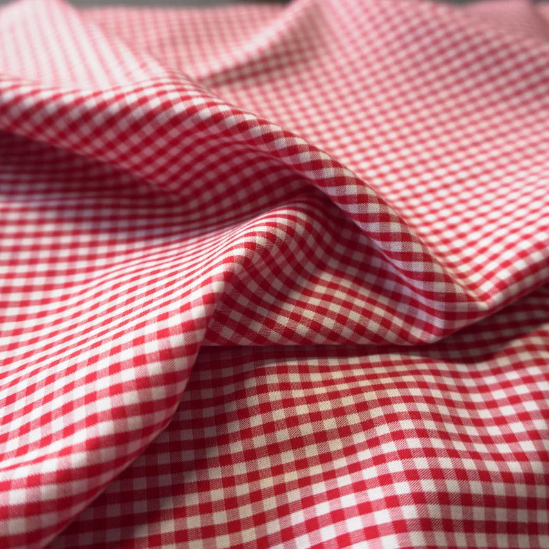 Cherry Red Gingham Tencel Viscose Fabric - Eco-Friendly, Smooth & Drapable | PRICED PER METER - Jason Shop Fittings