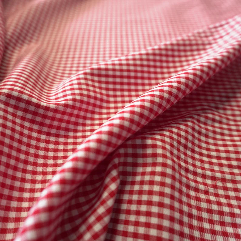 Cherry Red Gingham Tencel Viscose Fabric - Eco-Friendly, Smooth & Drapable | PRICED PER METER - Jason Shop Fittings
