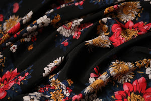 Sun flower on black Tencel crepe | PRICED PER METER - Jason Shop Fittings