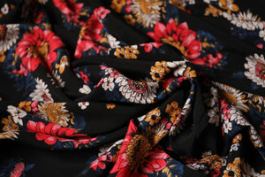 Sun flower on black Tencel crepe | PRICED PER METER - Jason Shop Fittings