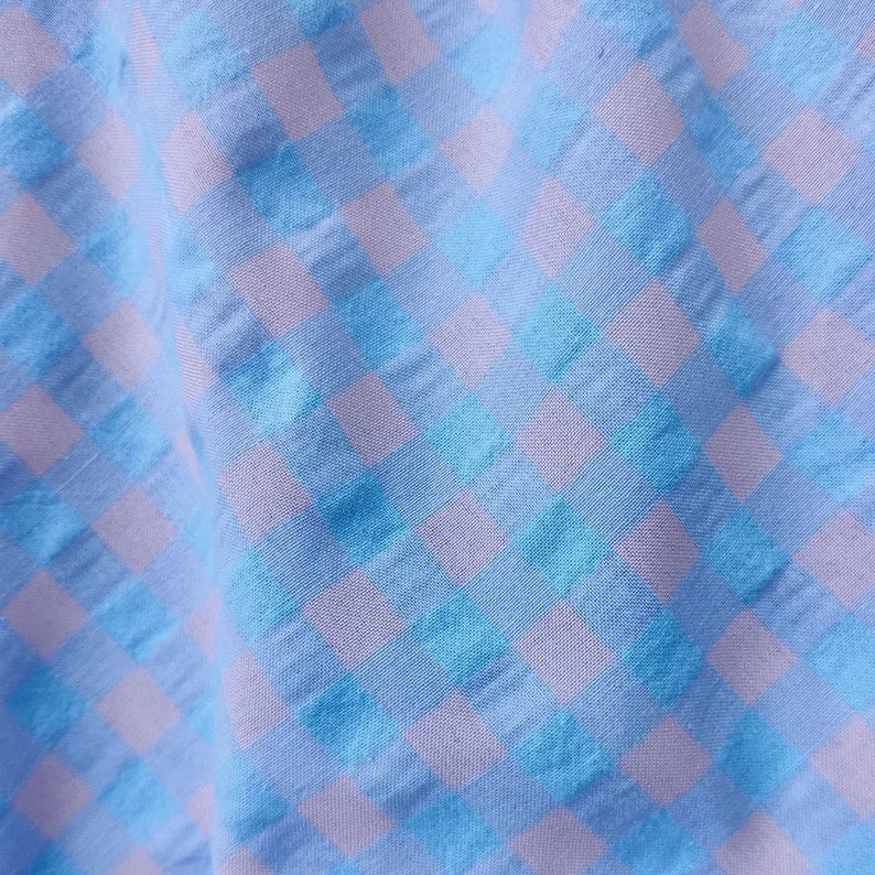 Yarn Died 3-Color Cotton Gingham Bubble - Light Pink and Blue | PRICED PER METER