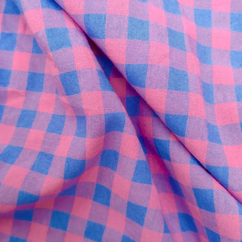 Yarn Died 3-Color Cotton Gingham Bubble - Vivid Pink and Blue | PRICED PER METER - Jason Shop Fittings
