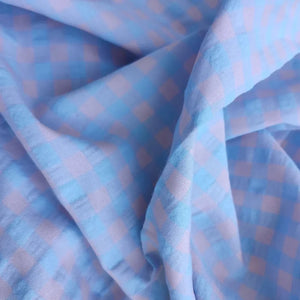 Yarn Died 3-Color Cotton Gingham Bubble - Light Pink and Blue | PRICED PER METER