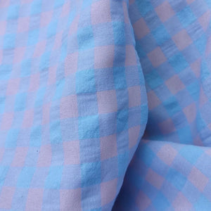 Yarn Died 3-Color Cotton Gingham Bubble - Light Pink and Blue | PRICED PER METER