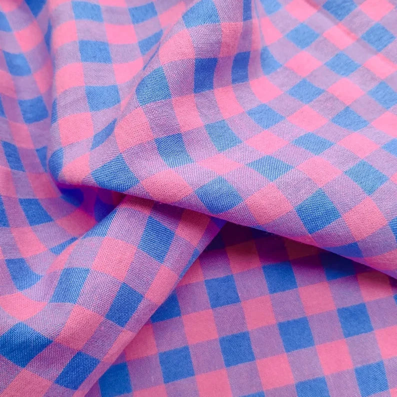Yarn Died 3-Color Cotton Gingham Bubble - Vivid Pink and Blue | PRICED PER METER - Jason Shop Fittings